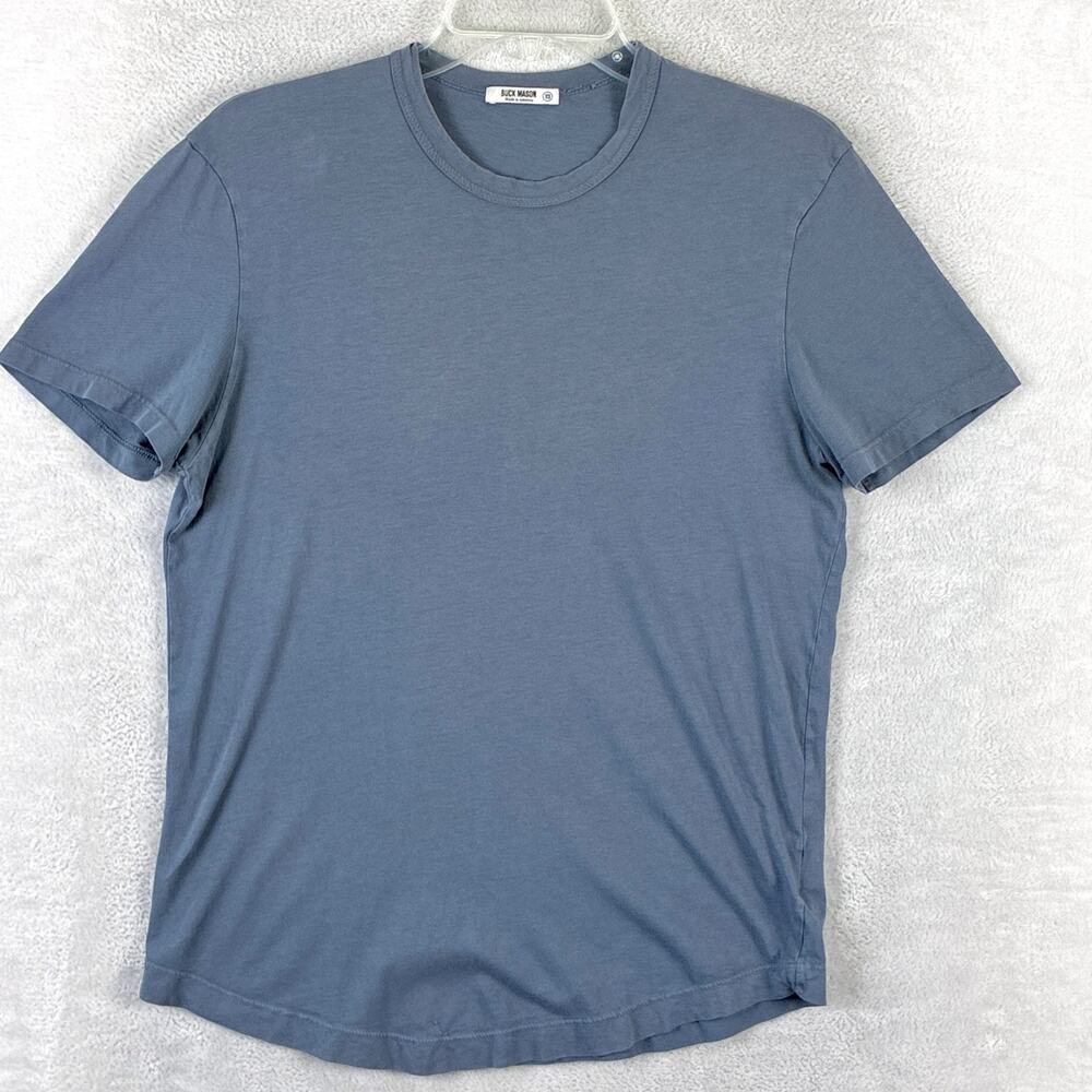 Buck Mason Tshirt Mens XS Slate Blue Pima Curve Hem Preppy Classic Heritage USA